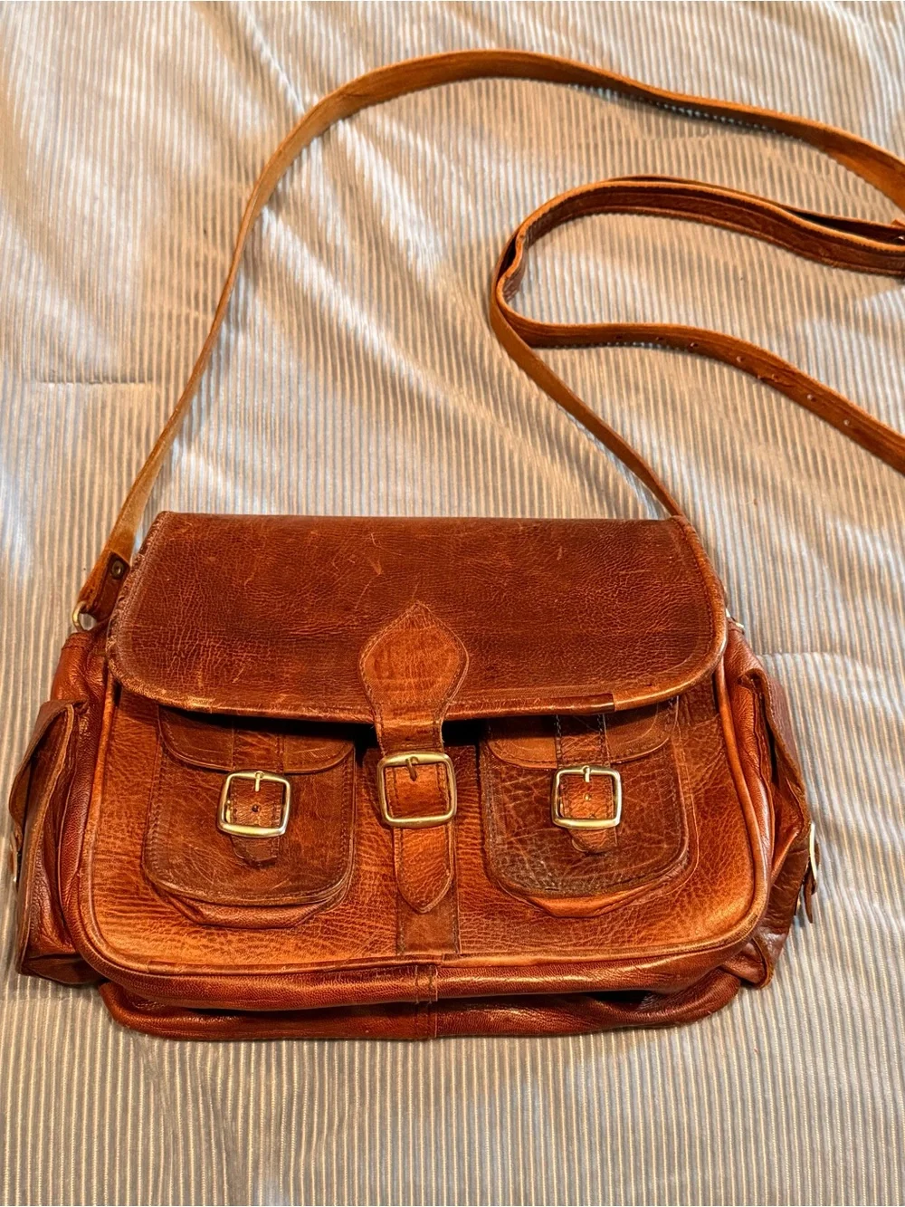 Vintage Brown Leather Men's Crossbody Satchel